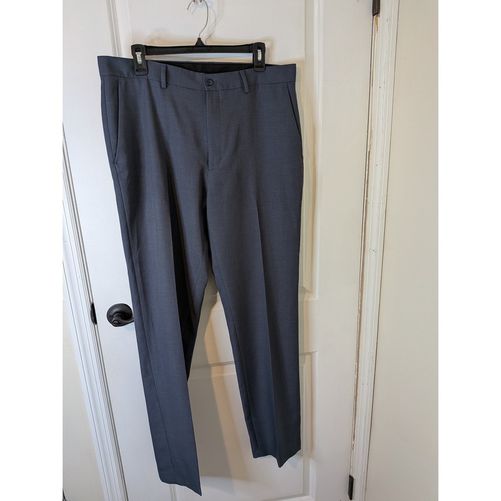 Alfani Slim Fit‎ Gray Dress Pants Flat Front Trousers 34x34 Charcoal Business